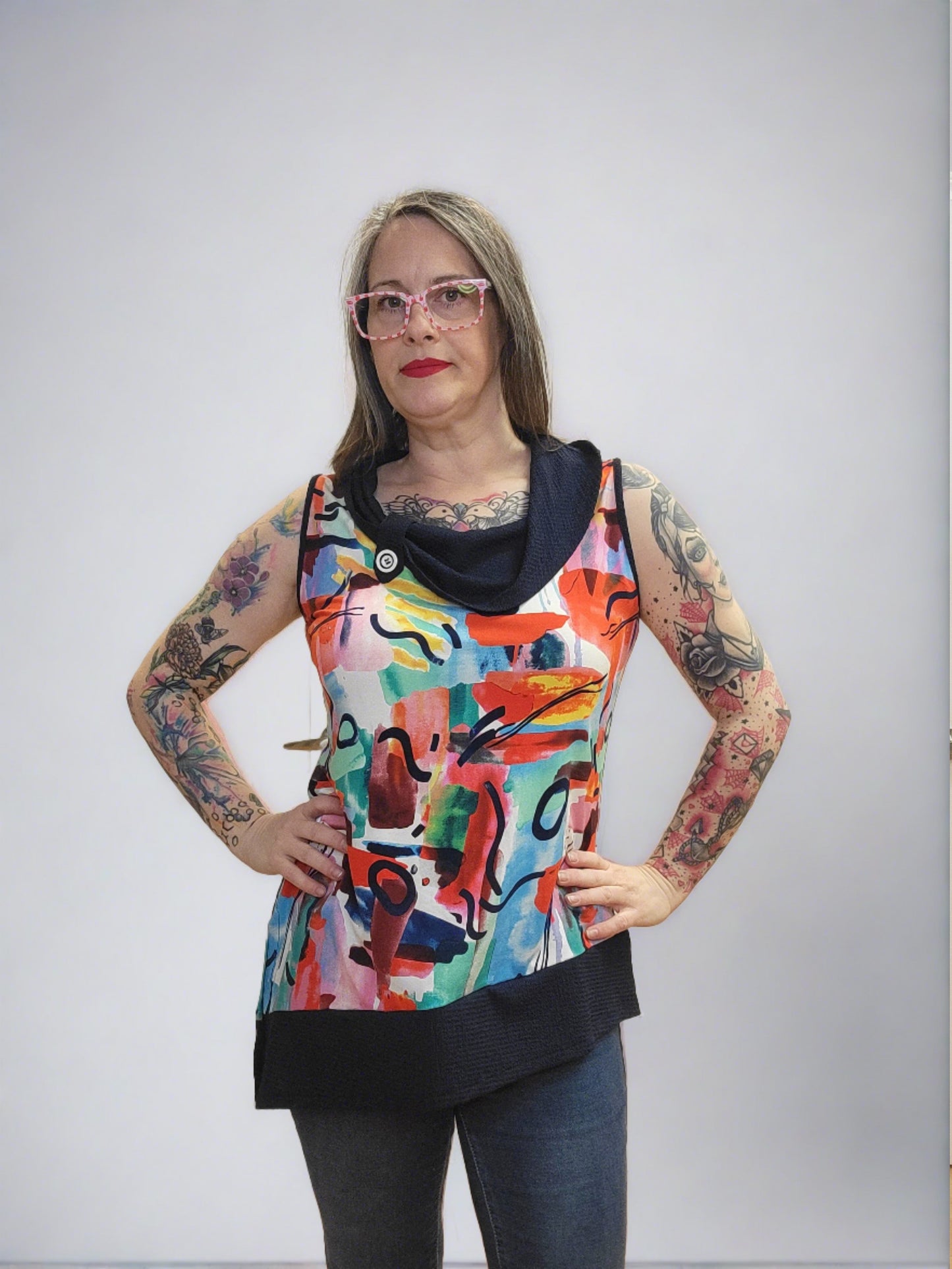 Sleeveless Patterned Top by Modes Crystal  (AVAILABLE IN PLUS SIZES)