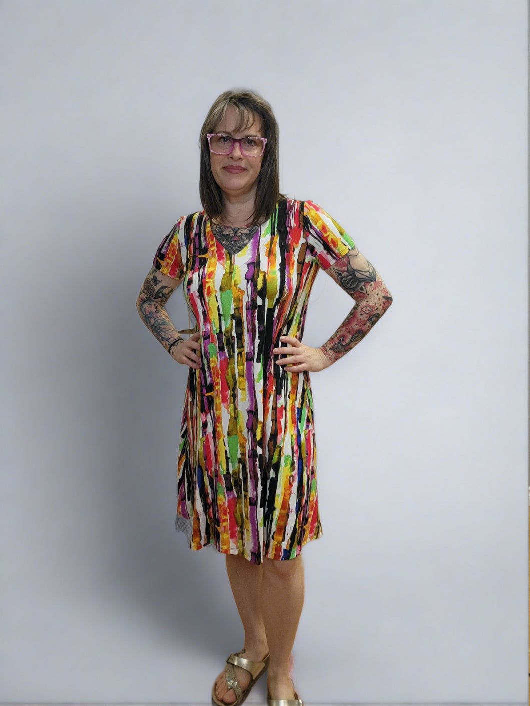Multi Coloured Short Sleeve Dress by Pure Essence
