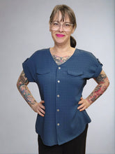 Load image into Gallery viewer, Denim Coloured Blouse by Modes Crystal  (AVAILABLE IN PLUS SIZES)
