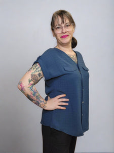 Denim Coloured Blouse by Modes Crystal  (AVAILABLE IN PLUS SIZES)