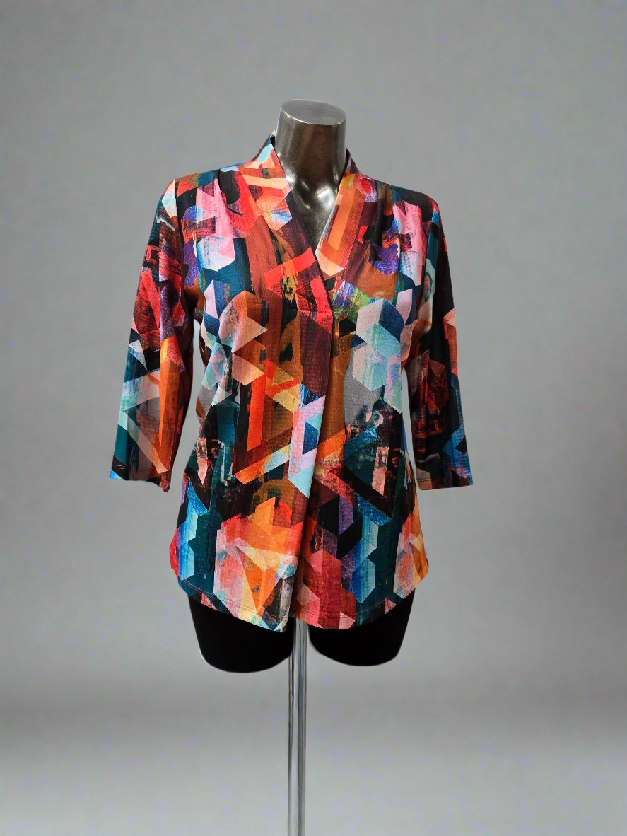 Multi Coloured V-Neck Blouse by Modes Crystal