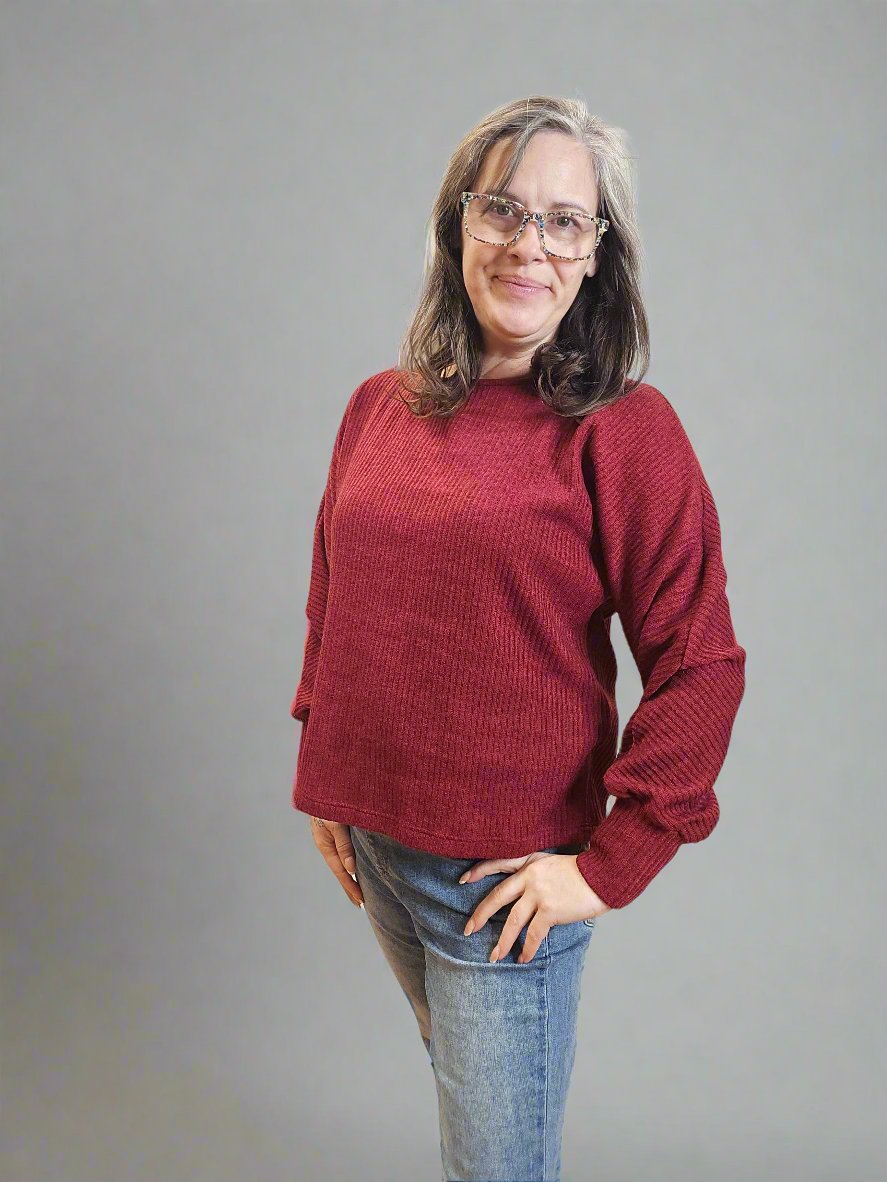 Cherry Red Ribbed Top by Pure Essence