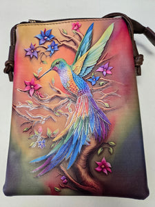 Happy Hummingbird Faux Leather Painted Purse