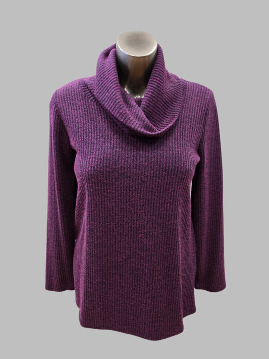 Purple Ribbed Cowlneck Tunic by Pure Essence