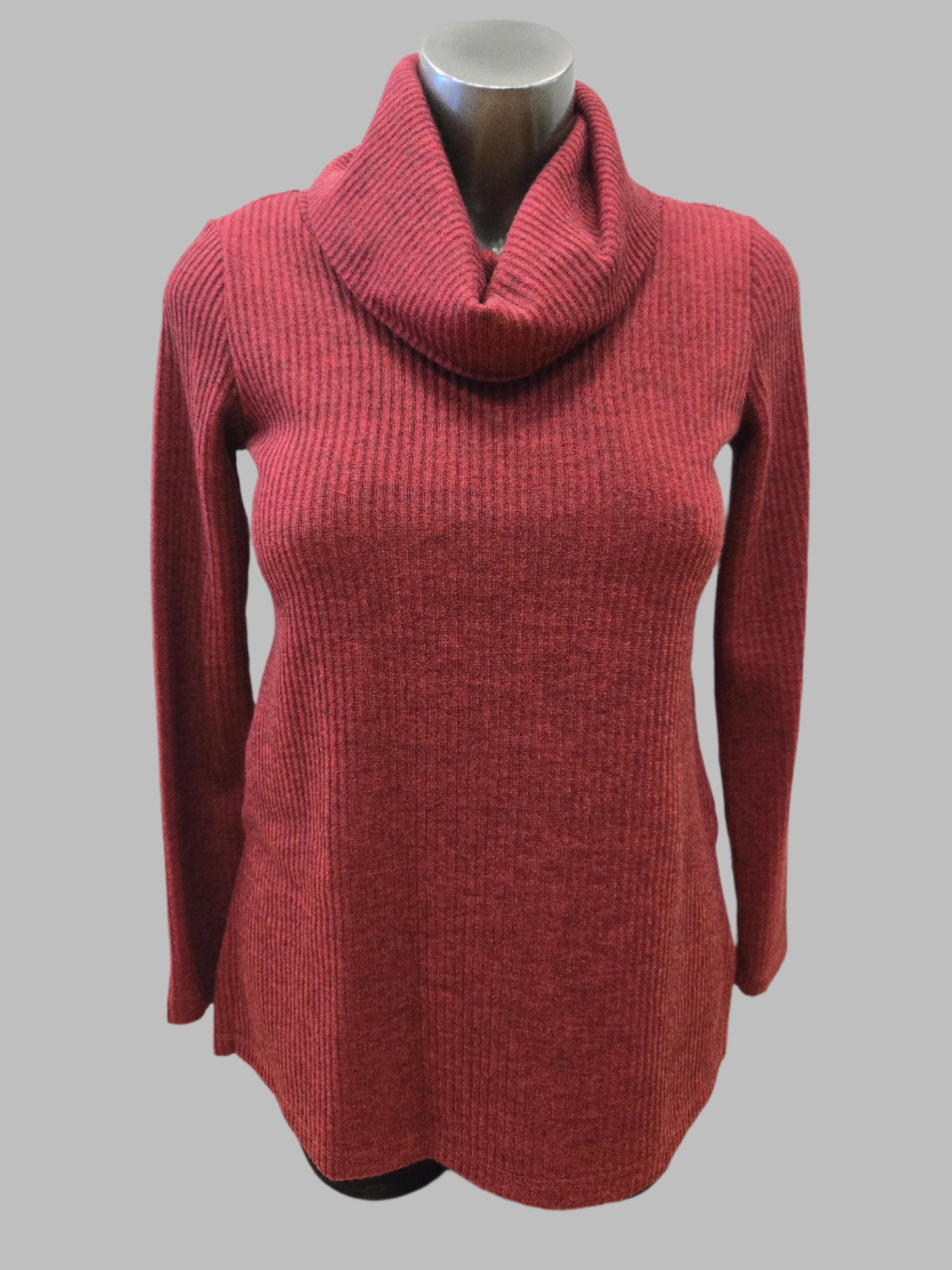 Cherry Red Ribbed Cowlneck Tunic by Pure Essence