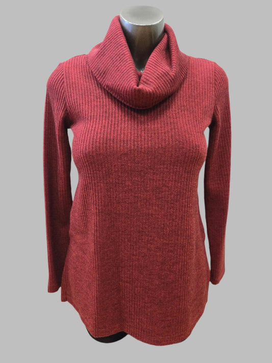 Cherry Red Ribbed Cowlneck Tunic by Pure Essence