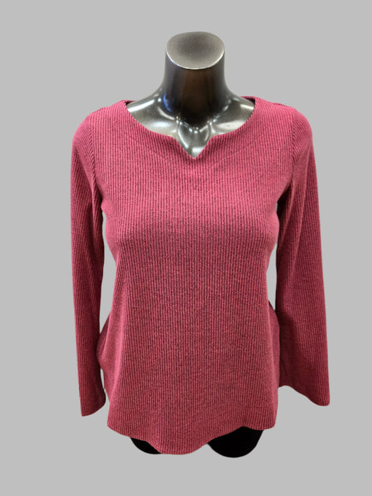 Pink Ribbed V-Neck Top by Pure Essence