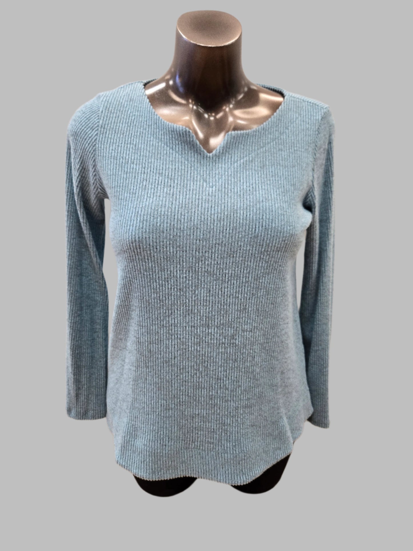 Blue Ribbed V-Neck Top by Pure Essence