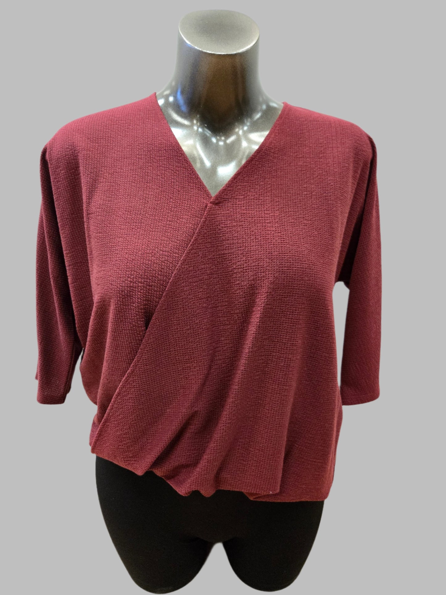 Barn Red Waffle Weave V-Neck Top by Pure Essence