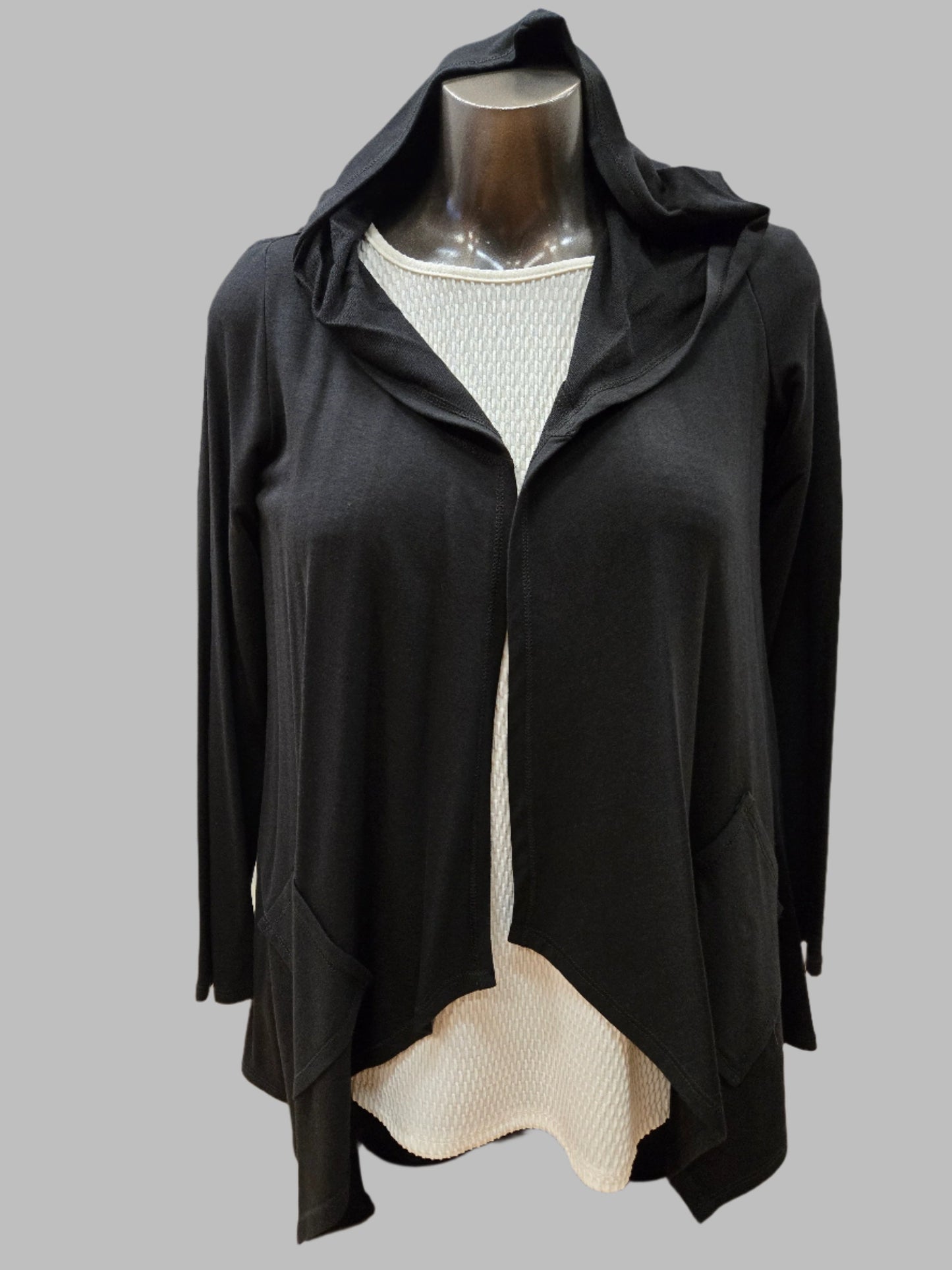 Black Open Jacket with Hood by Pure Essence