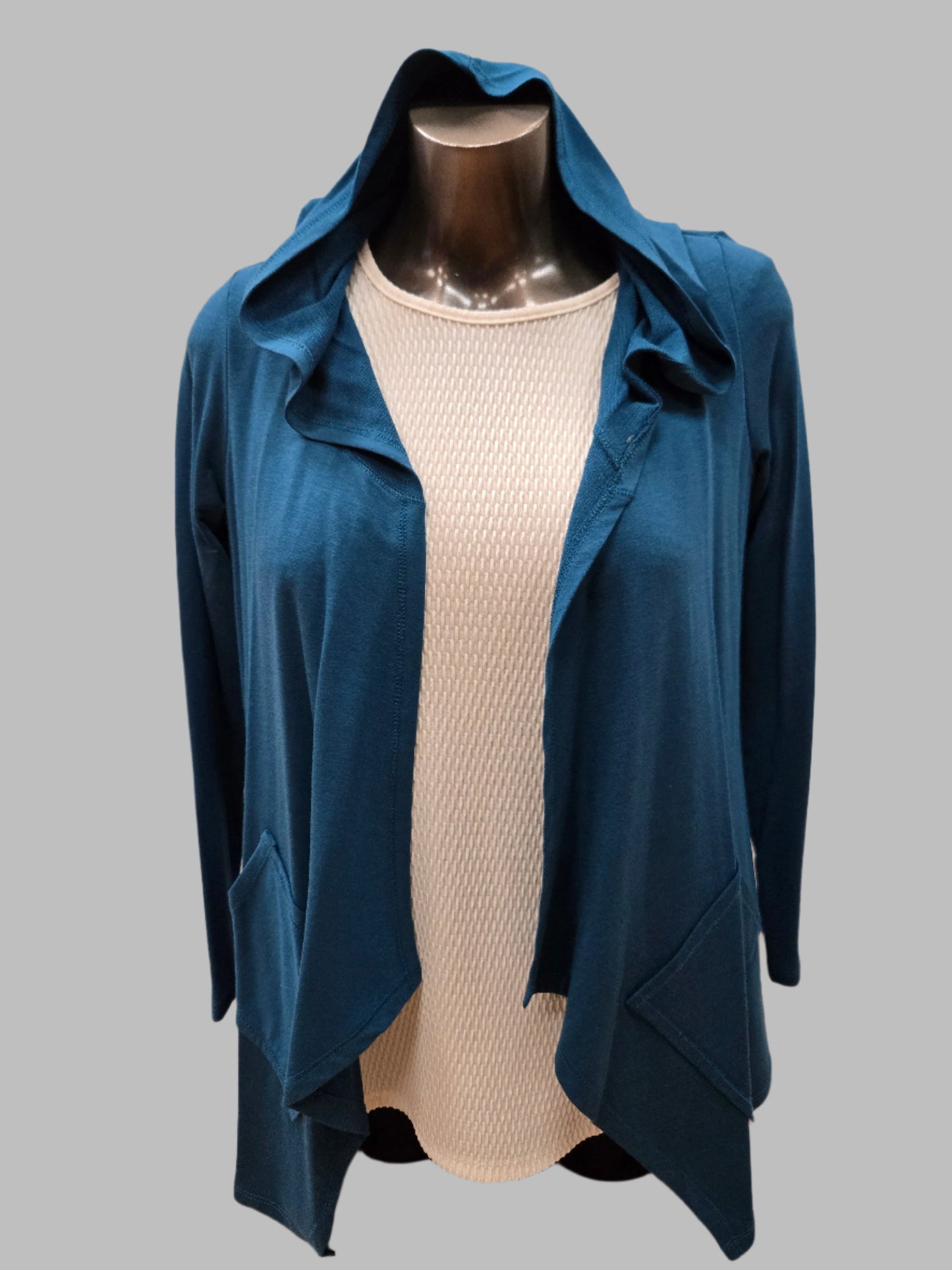 Teal Open Jacket with Hood by Pure Essence