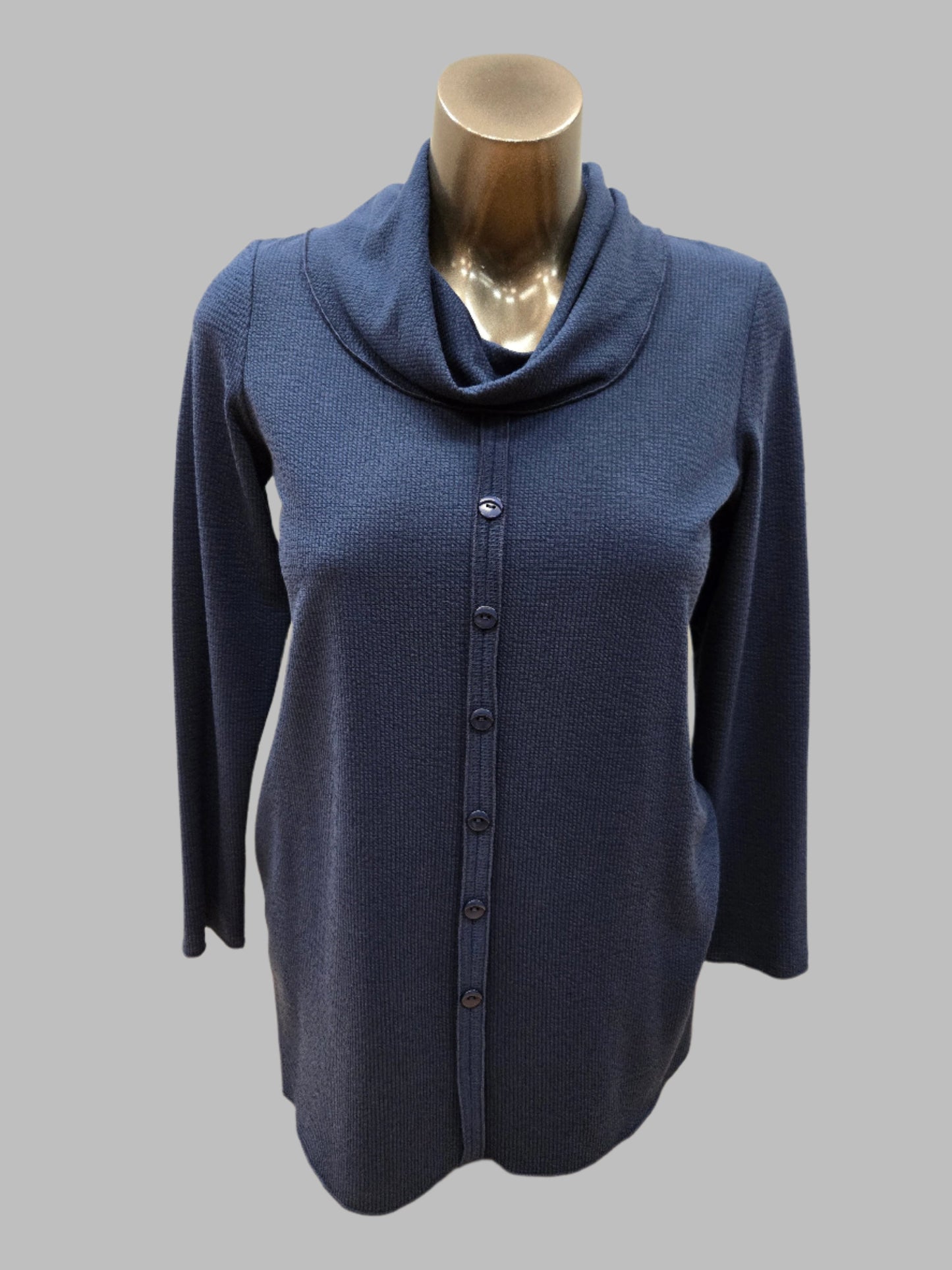 Blue Waffle Weave Cowl Neck Tunic by Pure Essence