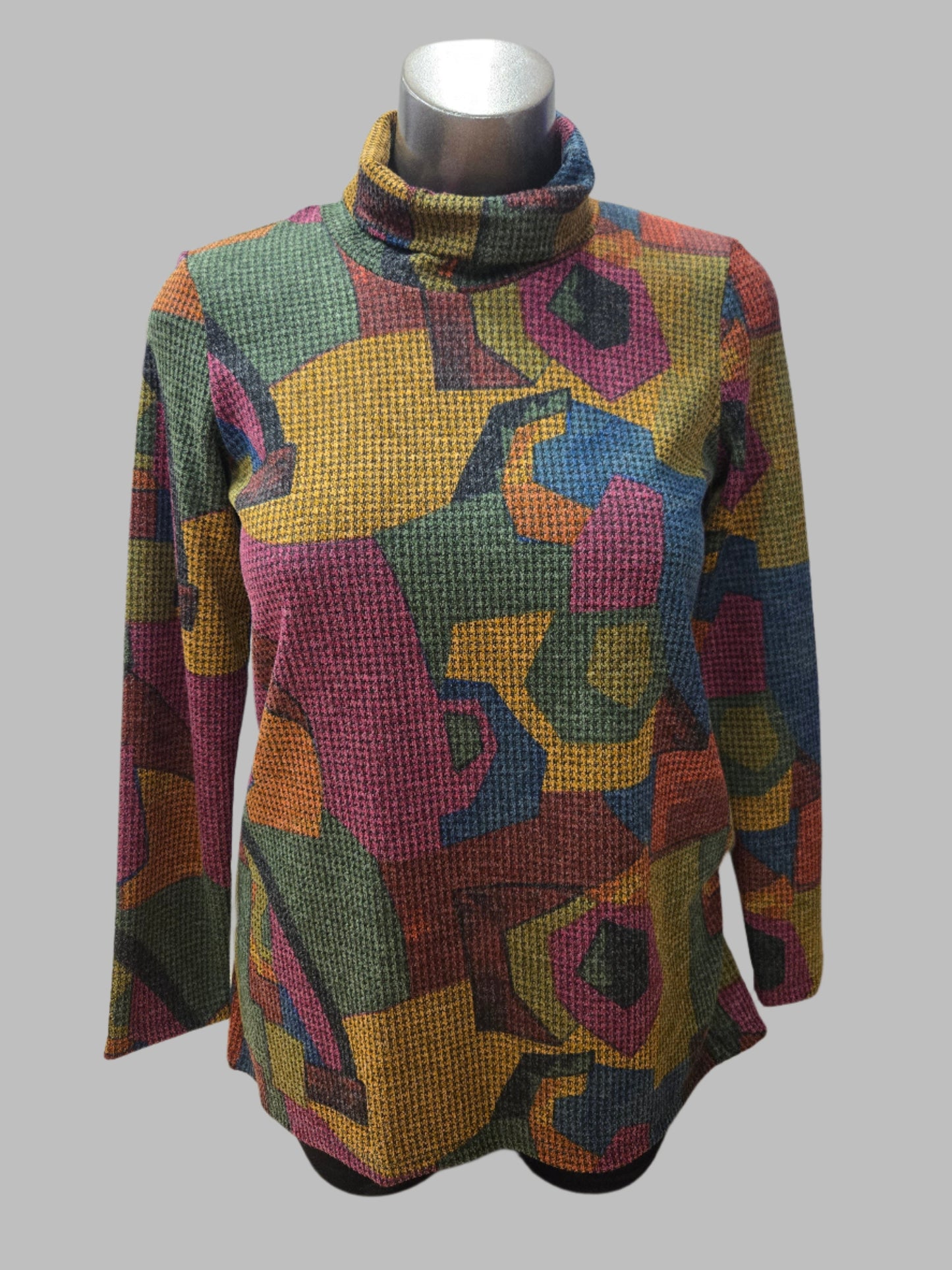 Patterned Waffle Weave Turtle Neck Tunic by Pure Essence