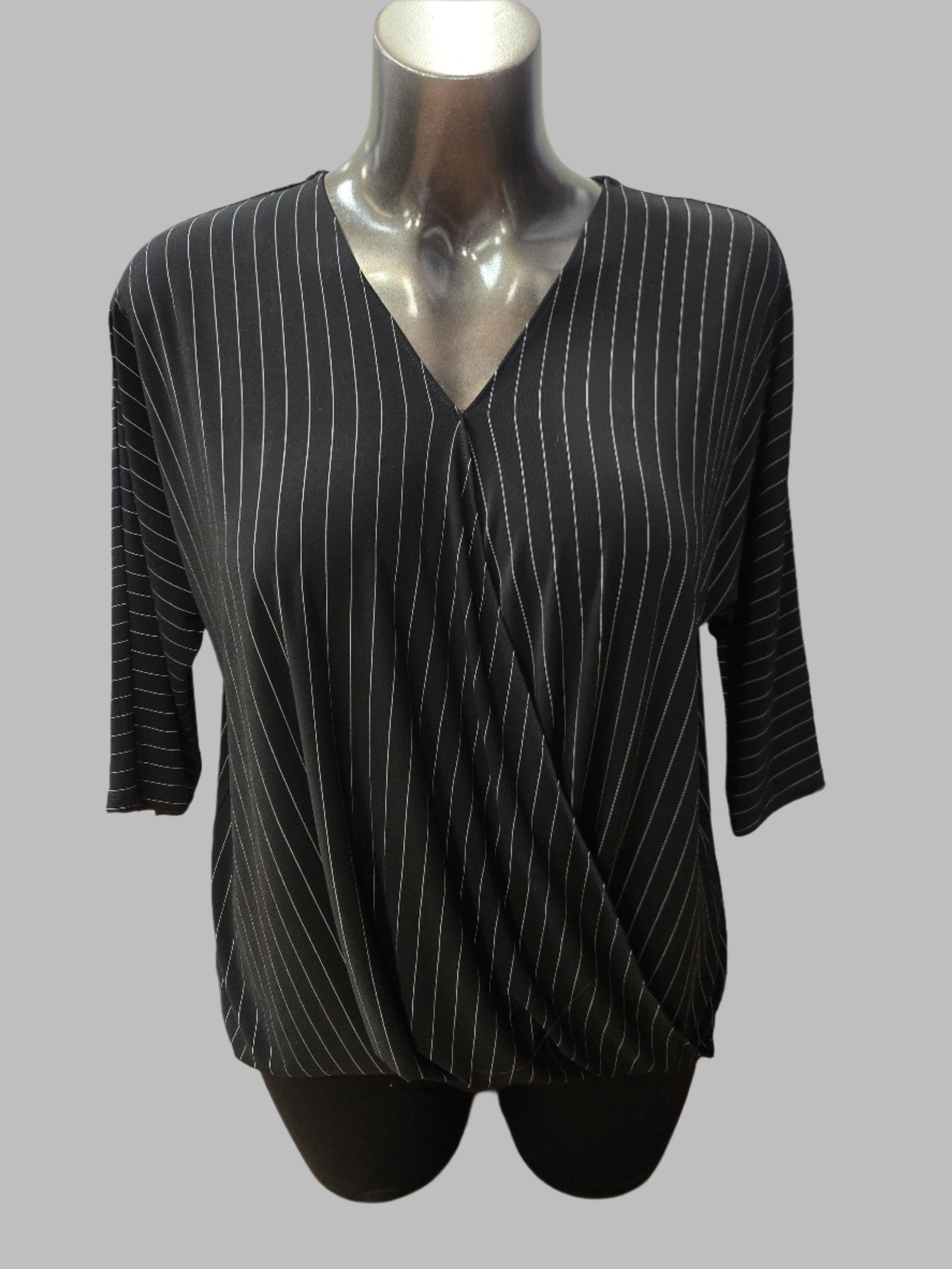 V-Neck Pin Stripe Blouse by Pure Essence