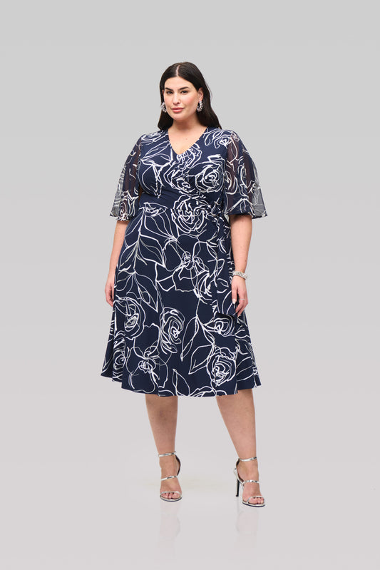 Floral Print Silky Knit and Chiffon Dress by Joseph Ribkoff (available in plus sizes)