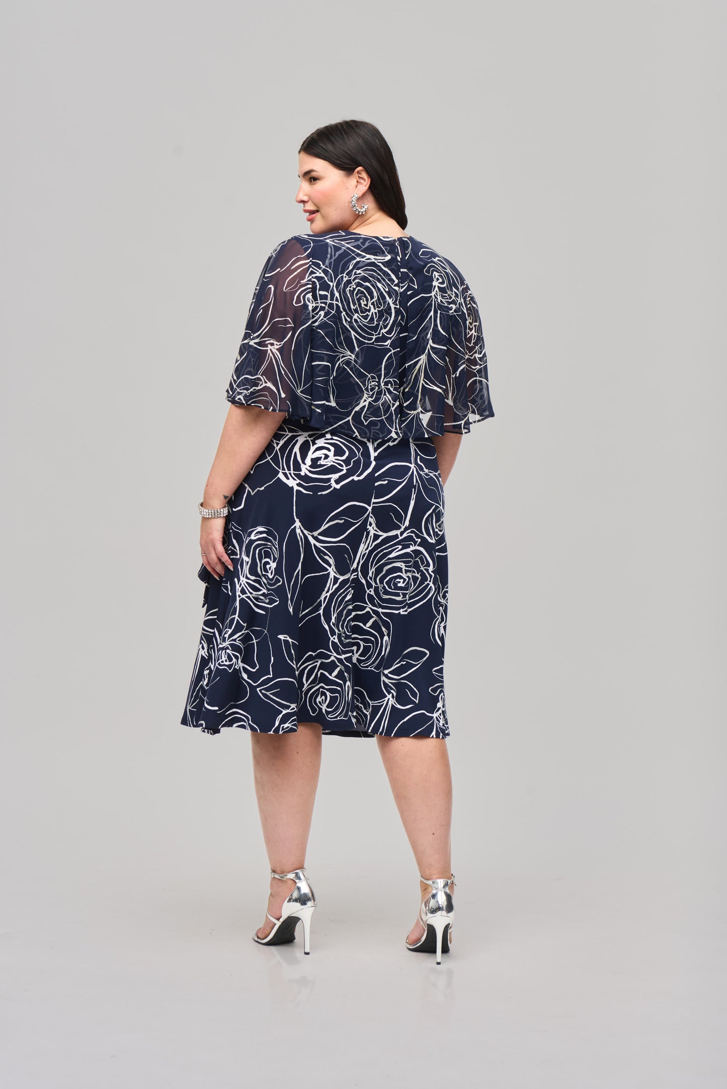 Floral Print Silky Knit and Chiffon Dress by Joseph Ribkoff (available in plus sizes)