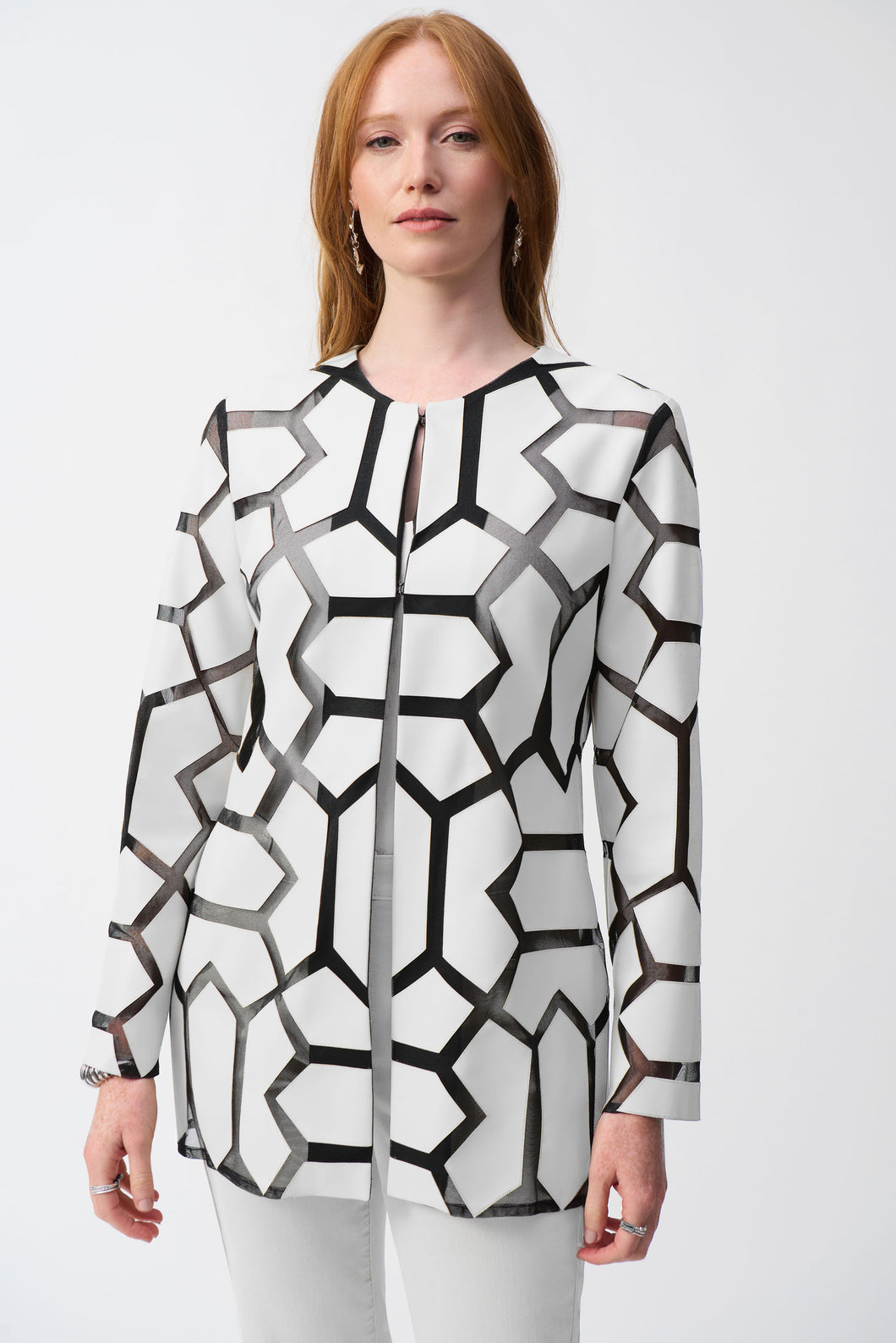 Laser-Cut Leatherette on Mesh Jacket by Joseph Ribkoff (available in plus sizes)