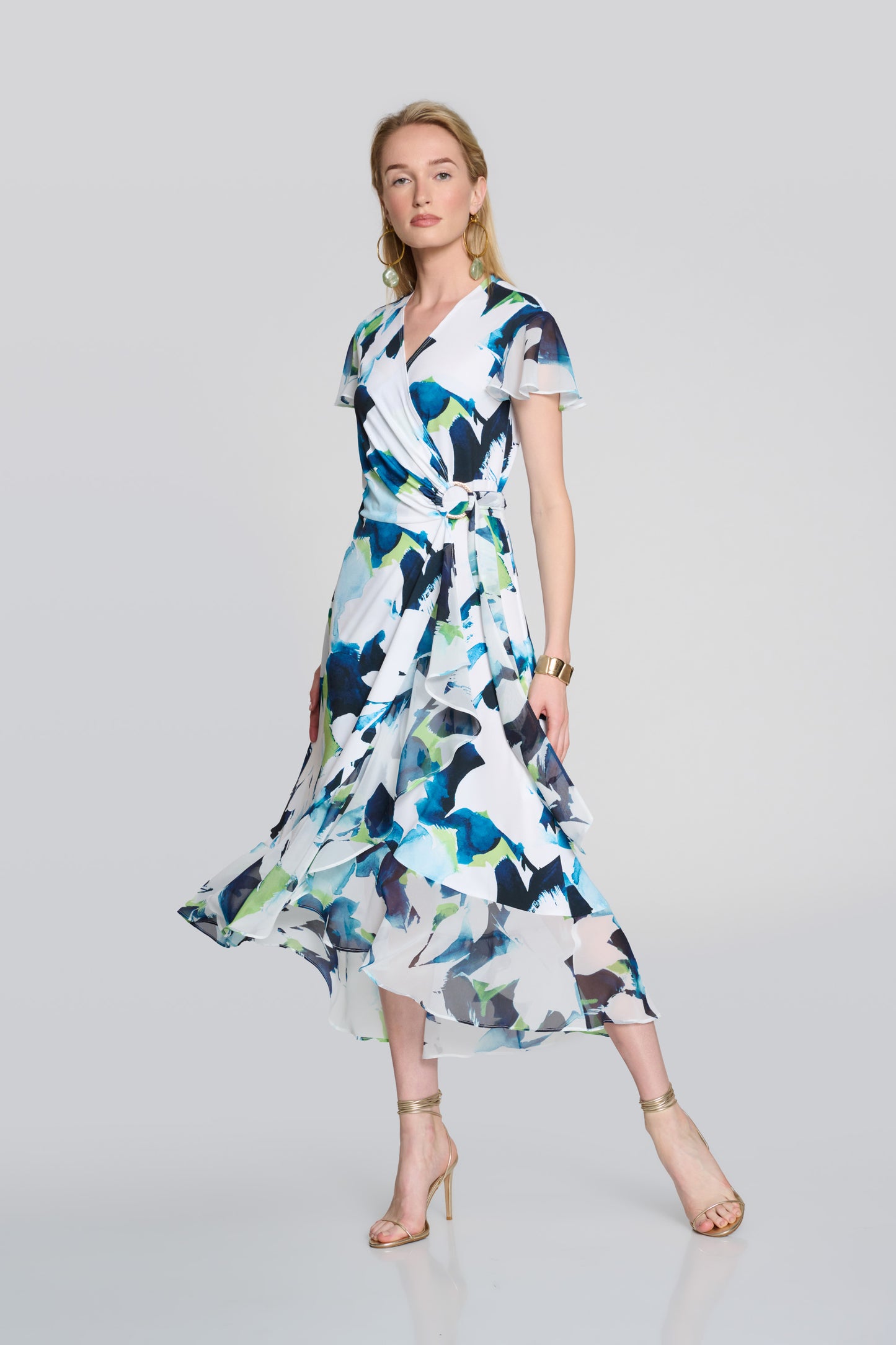 Silky Knit And Chiffon Floral Wrap Dress by Joseph Ribkoff (available in plus sizes)