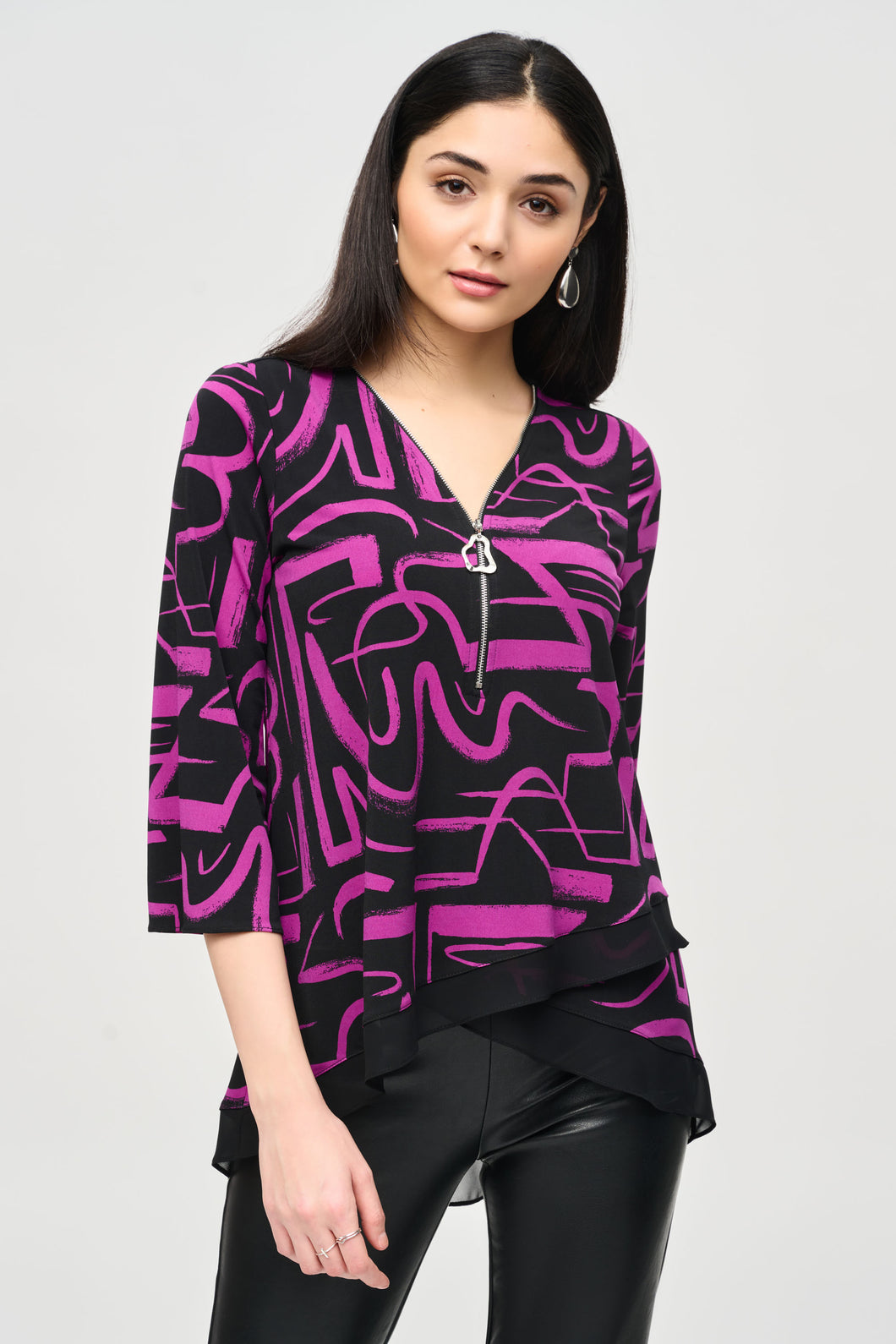 Silky Knit Abstract Print Flared Top by Joseph Ribkoff (available in plus sizes)