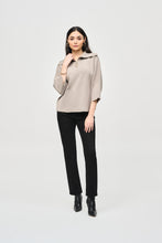 Load image into Gallery viewer, Jacquard Zipped Collar Sweater in Taupe by Joseph Ribkoff (available in plus sizes)
