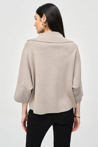 Jacquard Zipped Collar Sweater in Taupe by Joseph Ribkoff (available in plus sizes)