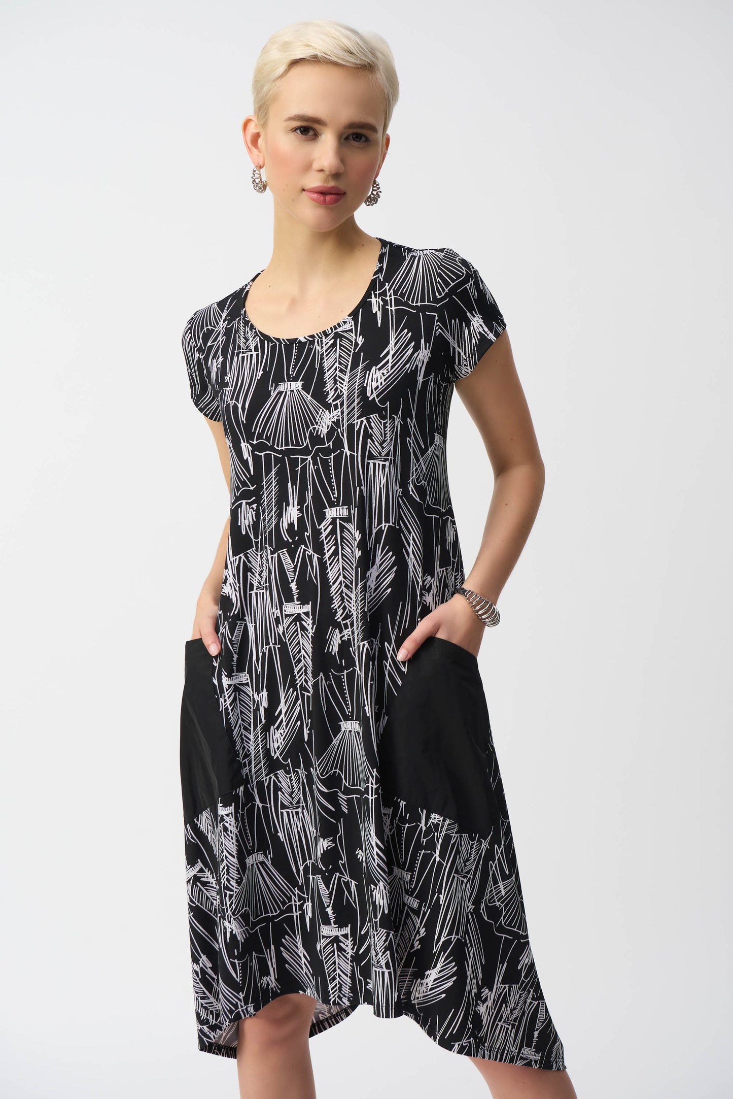 Silky Knit Conversasional Print Cocoon Dress by Joseph Ribkoff (available in plus sizes)