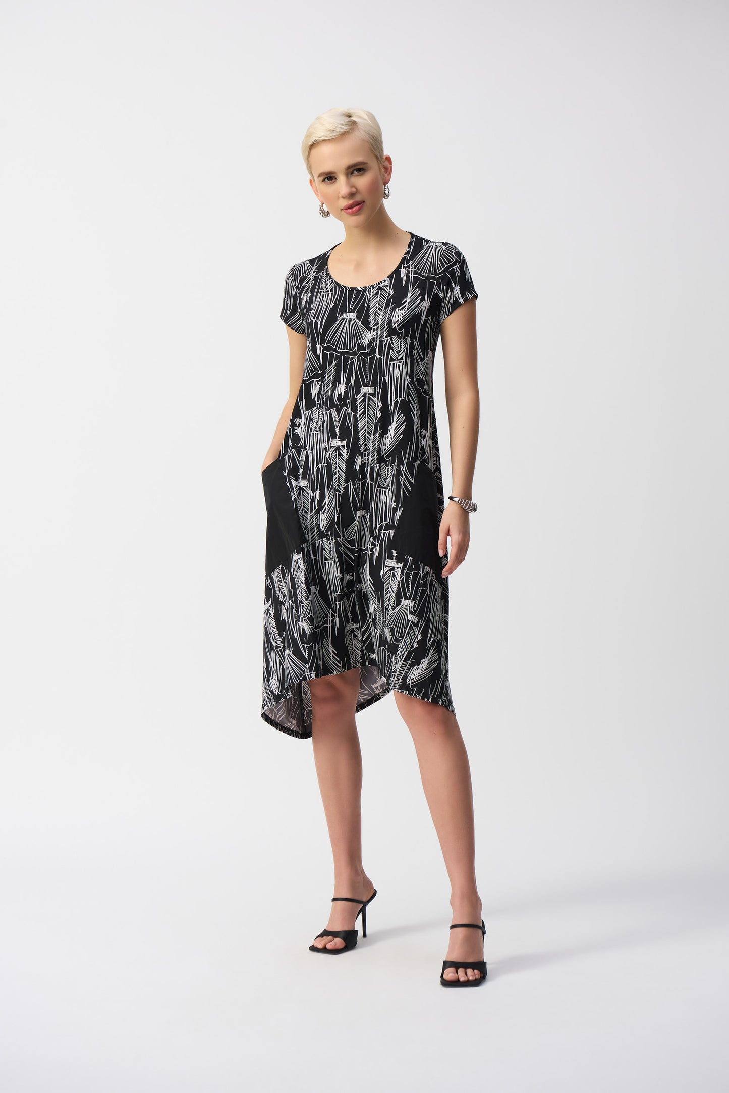 Silky Knit Conversasional Print Cocoon Dress by Joseph Ribkoff (available in plus sizes)