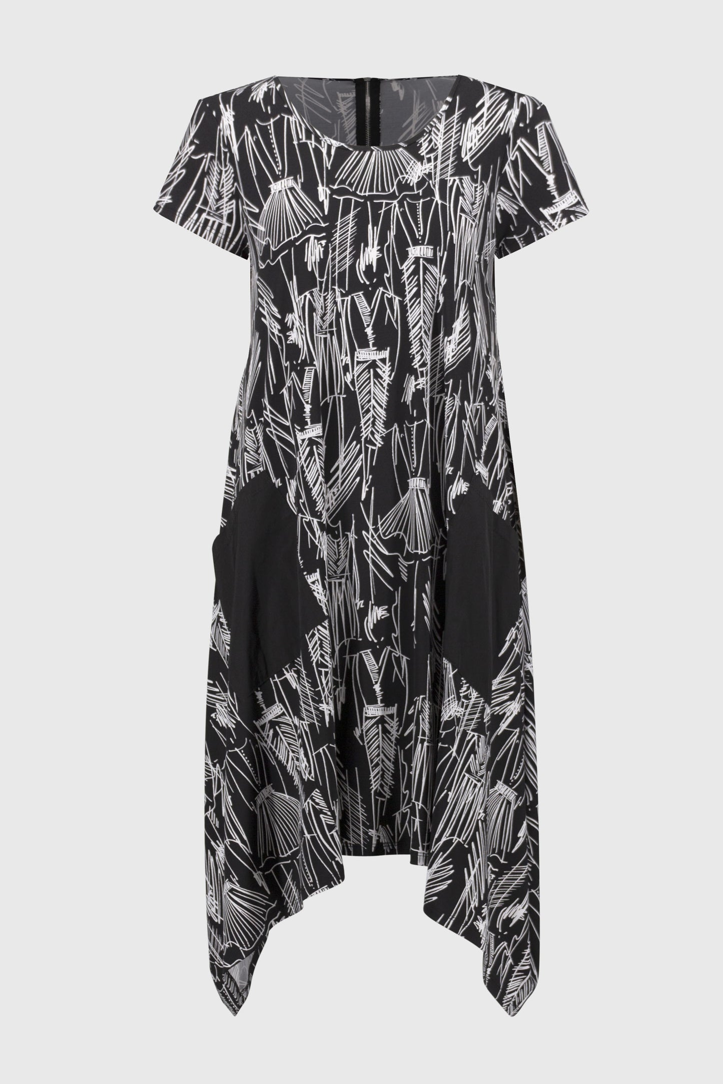 Silky Knit Conversasional Print Cocoon Dress by Joseph Ribkoff (available in plus sizes)