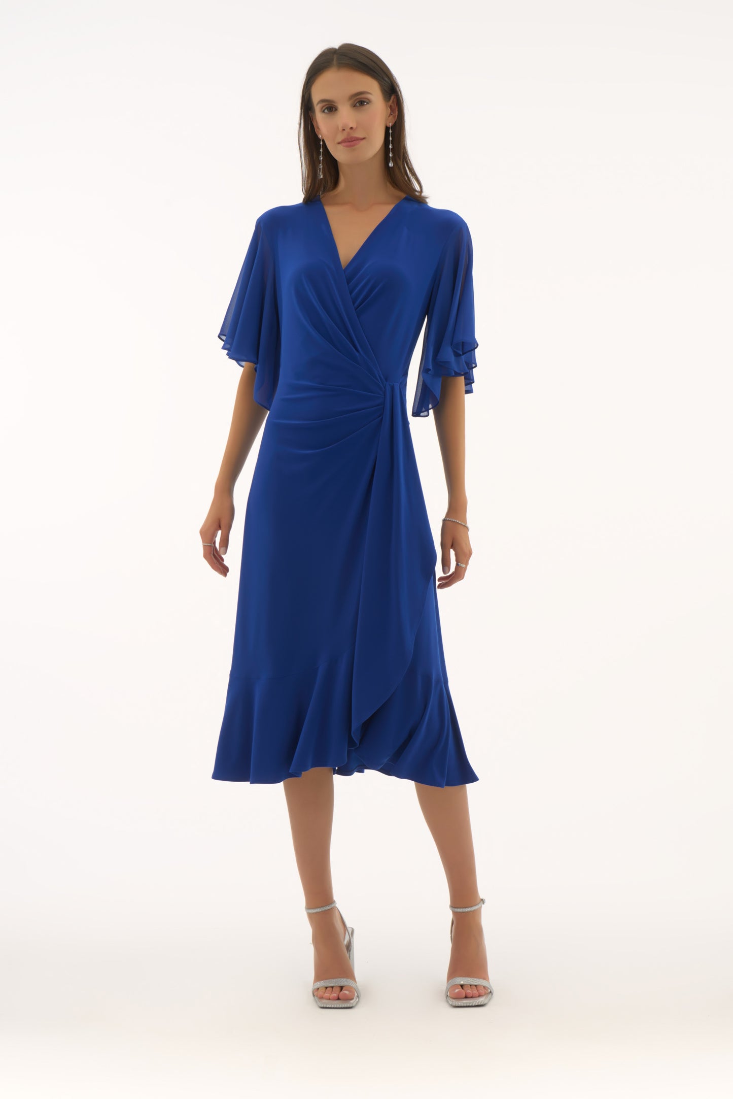 Silky Knit And Chiffon Flowy Wrap Dress