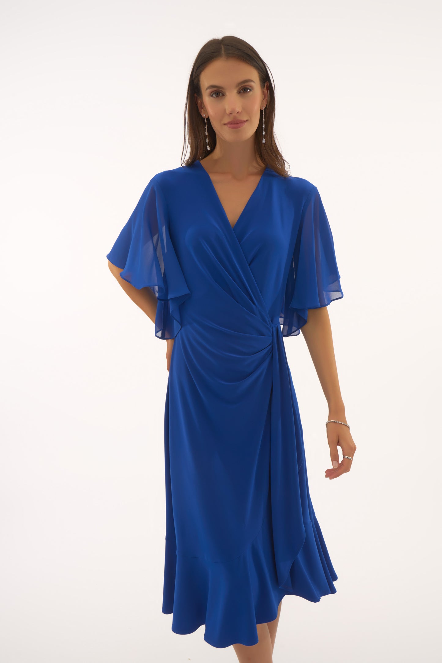 Silky Knit And Chiffon Flowy Wrap Dress