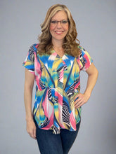 Load image into Gallery viewer, Zebra Tropical Print Draped Short Sleeve Top
