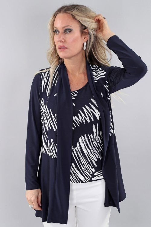 Navy and White Long Sleeve Cardigan