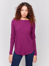 Load image into Gallery viewer, Knit Sweater with Back Lace-Up Detail in Mulberry by Charlie B
