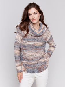 Two-Tone Yarn Color Cowl-Neck Sweater by Charlie B