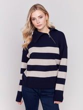 Load image into Gallery viewer, Striped Turtleneck Sweater with Zipper Detail by Charlie B
