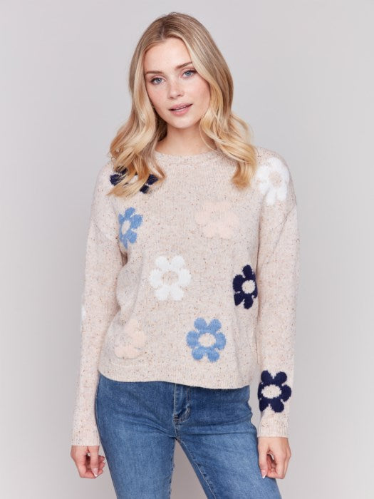 Nep Yarn Sweater with Flowers by Charlie B