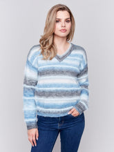 Load image into Gallery viewer, Space Dye Sweater with Striped Eyelash Yarn by Charlie B
