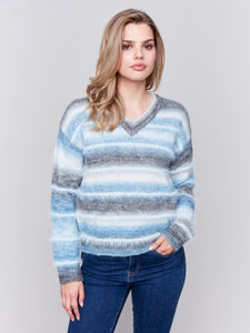 Space Dye Sweater with Striped Eyelash Yarn by Charlie B