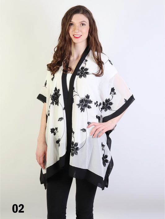 White Embroidered Floral Kimono