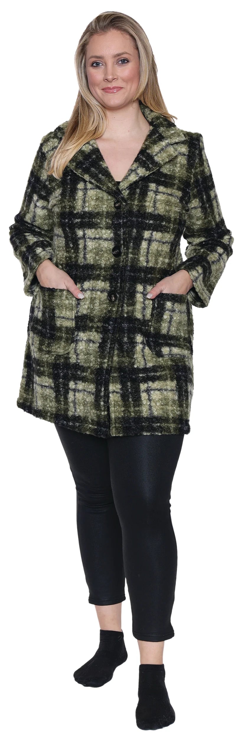 Green Plaid Sherpa Jacket by Papa Fashions