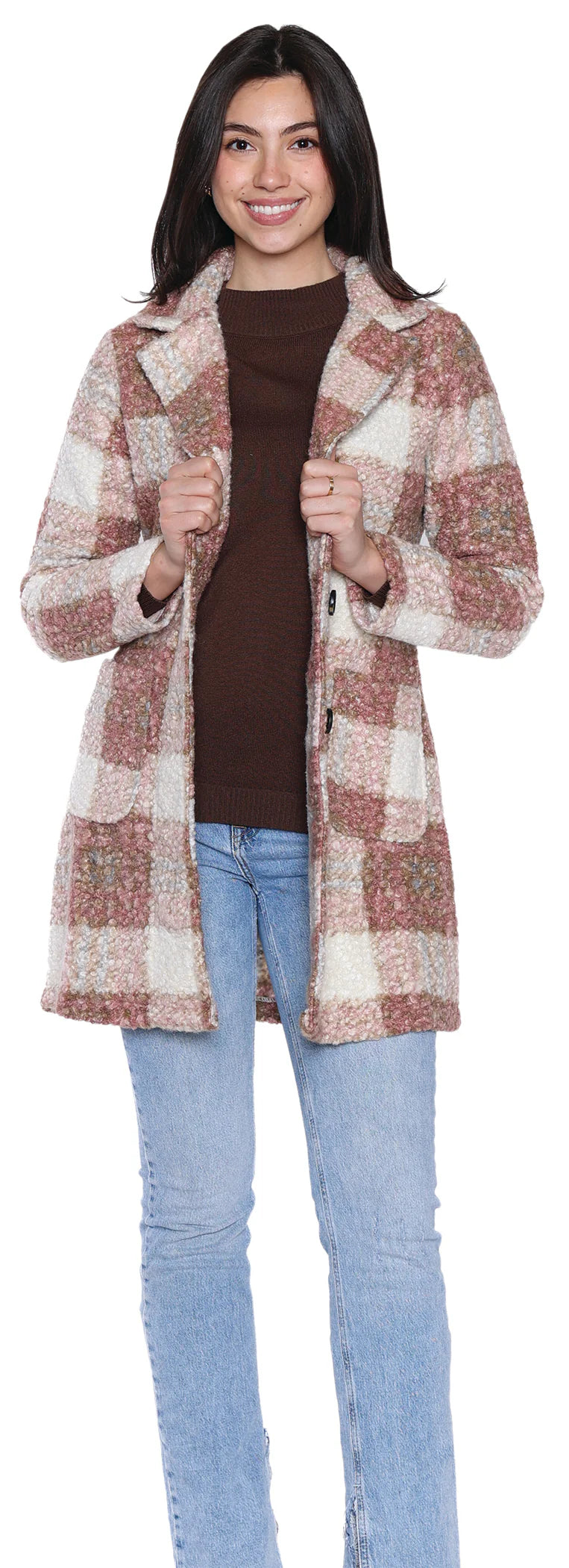 Pink Plaid Sherpa Jacket by Papa Fashions