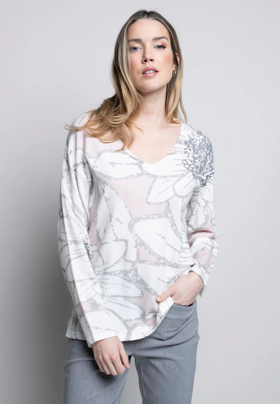 Floral Print V-Neck Top by Picadilly (available in plus sizes)