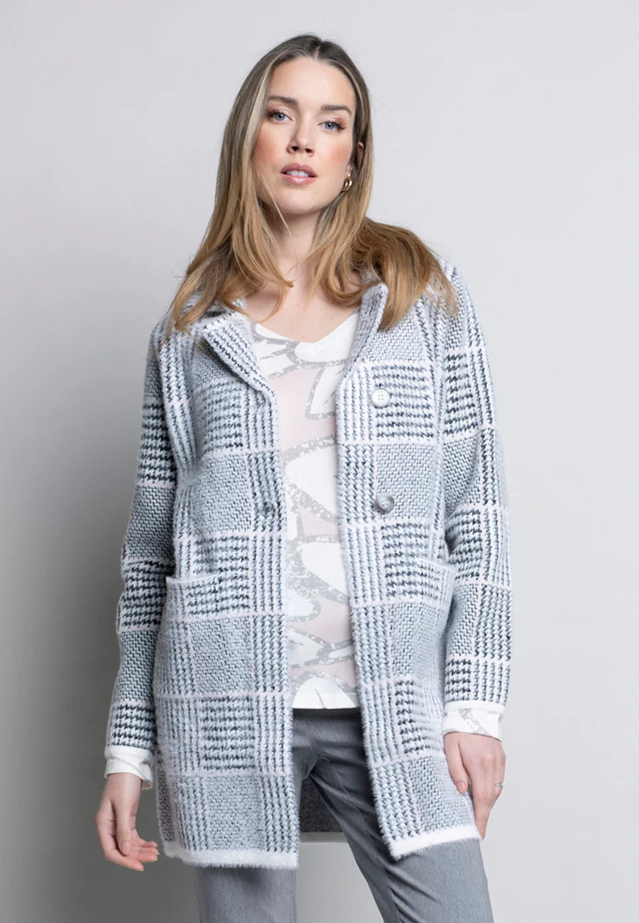 Houndstooth Plaid Cardigan by Picadilly (AVAILABLE IN PLUS SIZES)