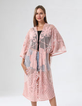 Load image into Gallery viewer, Rose Floral Lace Tie Up Kimono
