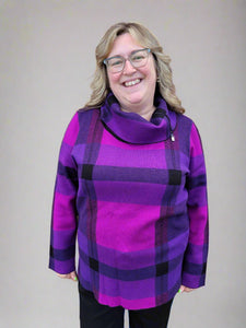 Plaid Jacquard Cowl Neck Sweater by Joseph Ribkoff