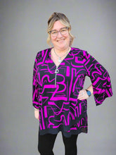 Load image into Gallery viewer, Silky Knit Abstract Print Flared Top by Joseph Ribkoff (available in plus sizes)
