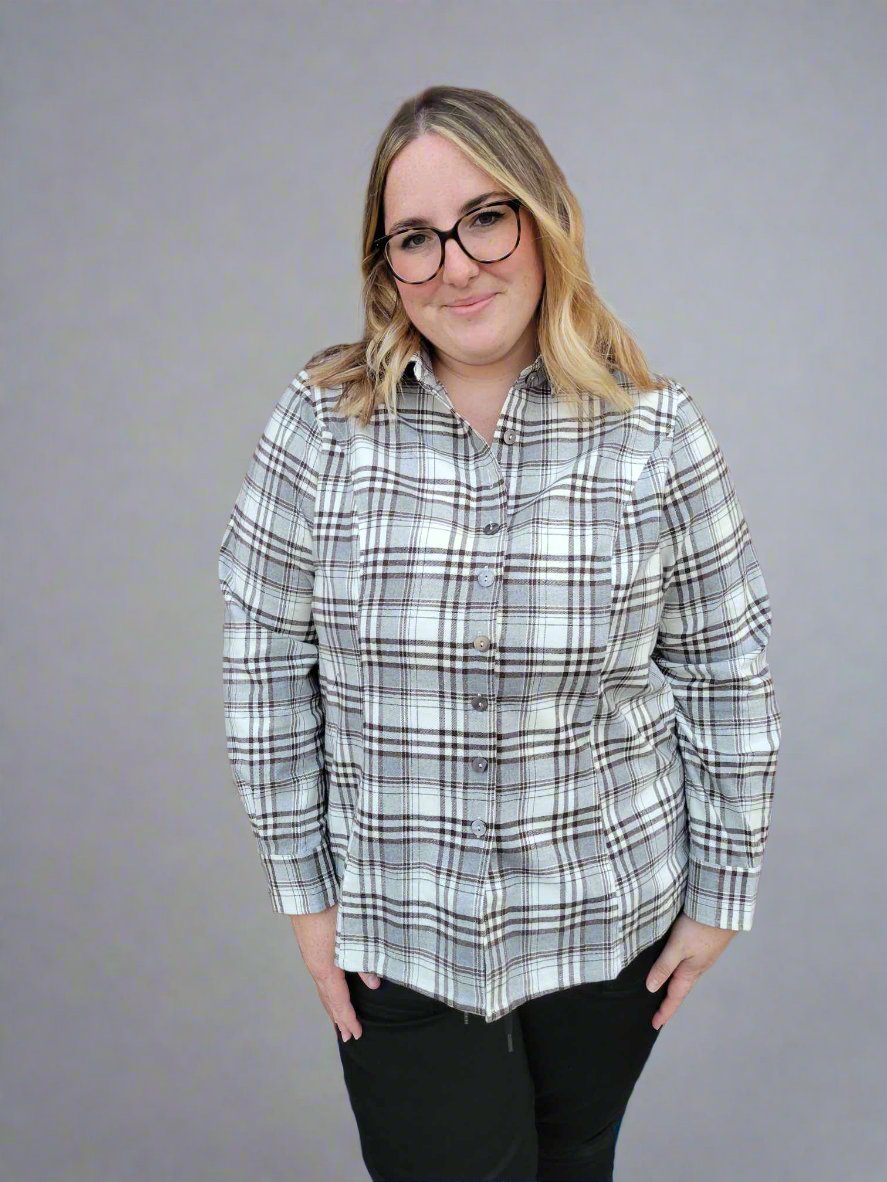 Alexis Top in  Coffee Plaid by Blue Sky Clothing Co