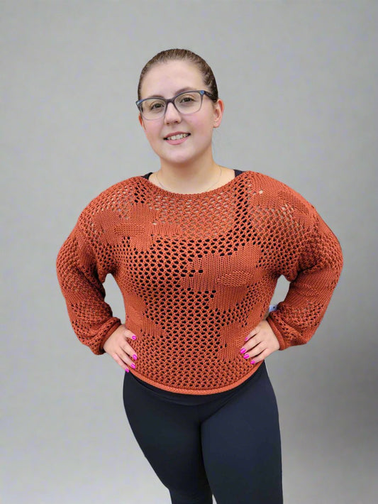 Burnt Orange Floral Crochet Sweater by Dex (available in plus sizes)