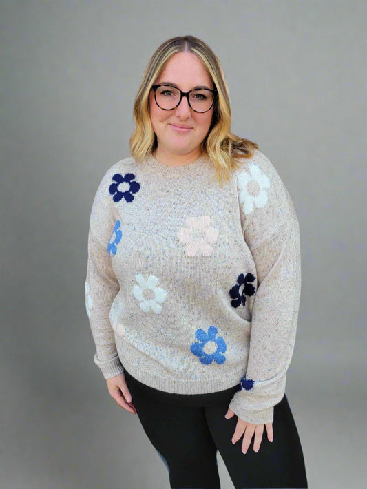 Nep Yarn Sweater with Flowers by Charlie B