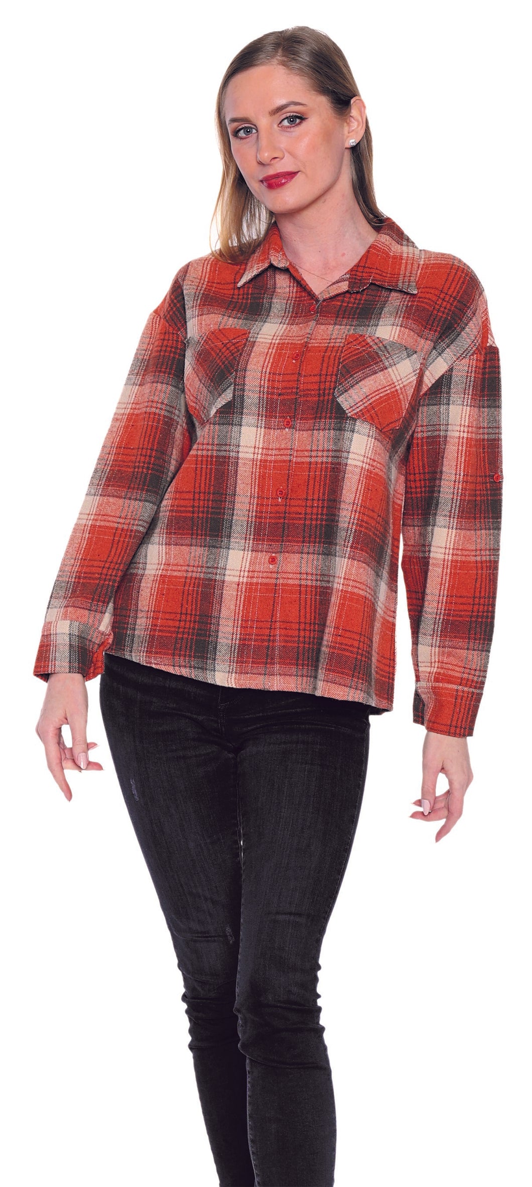 Heavy Orange Plaid Top by Papa Fashions